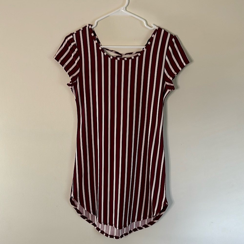 Maroon and beige dress
